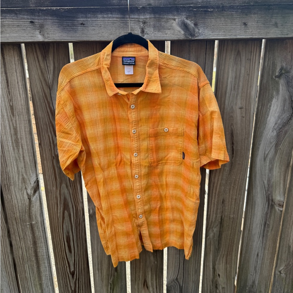 Patagonia Men’s Orange Plaid Short-Sleeve Button-Down Shirt